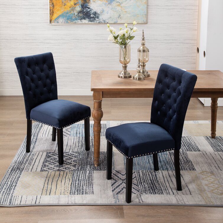 Navy blue discount tufted dining chair